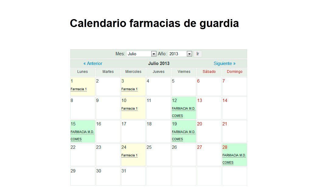 Calendario farmacias de guardia - Wordpress